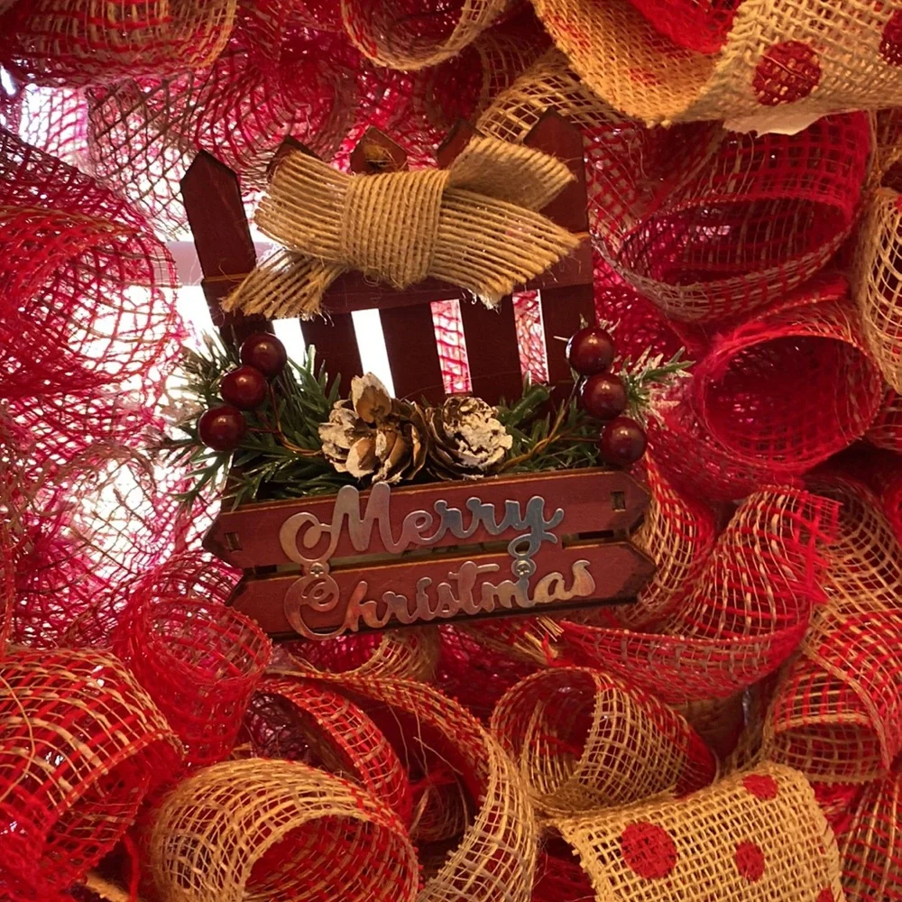 Christmas Deco Mesh Door Wreath Handmade large size Noel decor ribbon